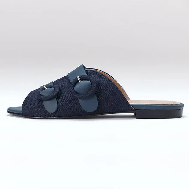 Akai Slide | Navy Fabric & Calfskin Leather