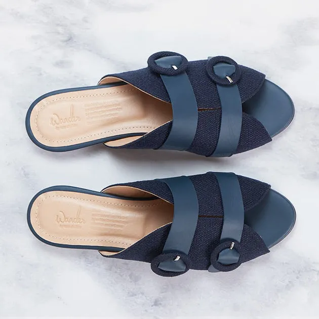 Akai Slide | Navy Fabric & Calfskin Leather