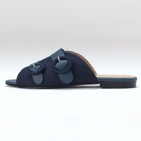 Akai Slide | Navy Fabric & Calfskin Leather