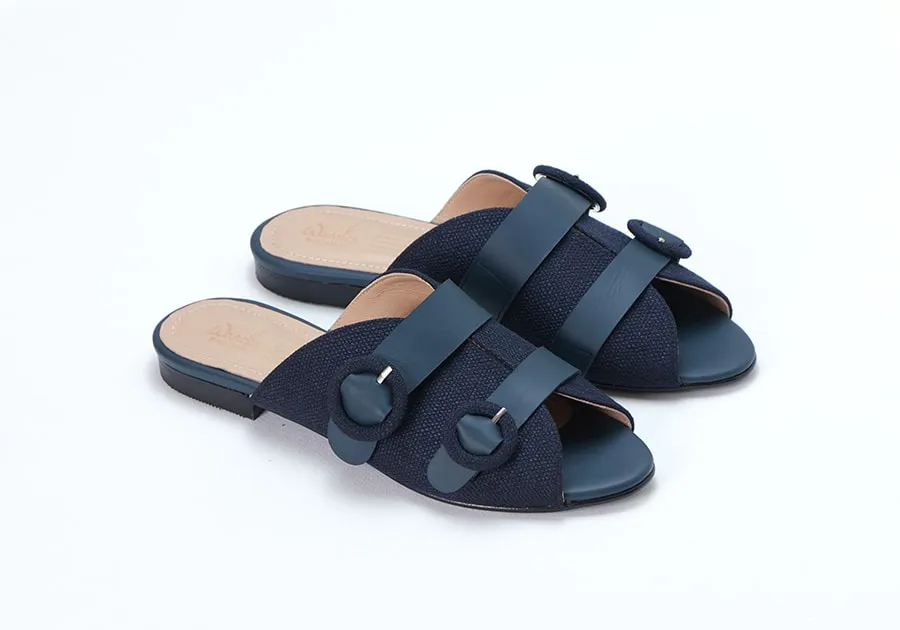 Akai Slide | Navy Fabric & Calfskin Leather