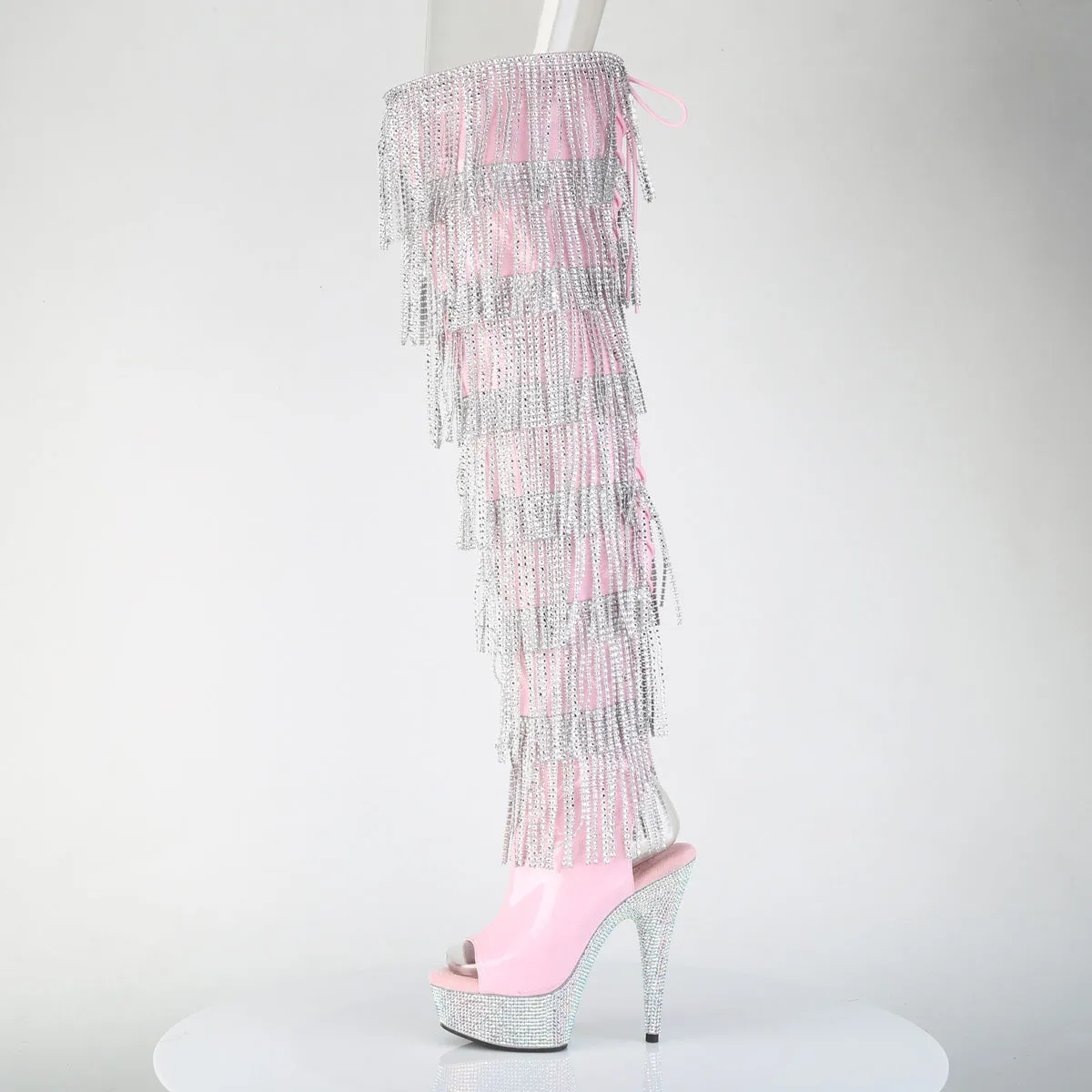 BEJEWELED-3017HG-RSF Pleaser Pink Thigh High Bling Silver Platform Boots