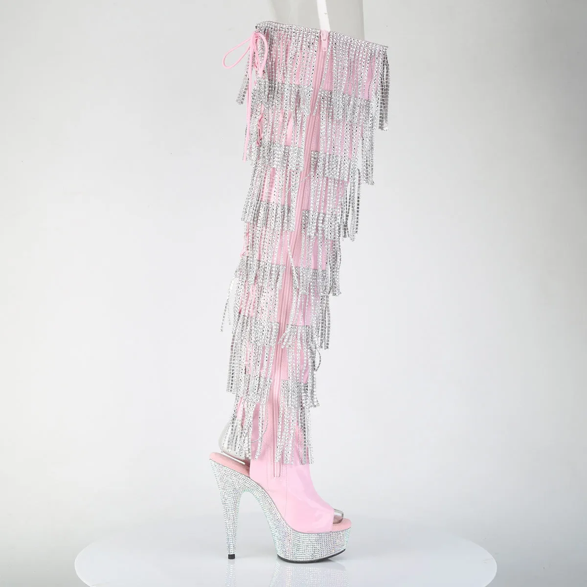 BEJEWELED-3017HG-RSF Pleaser Pink Thigh High Bling Silver Platform Boots