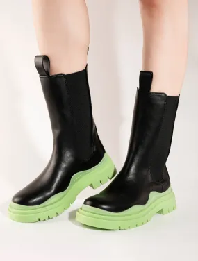 Cherry Black Chunky Sole Chelsea Ankle Boots