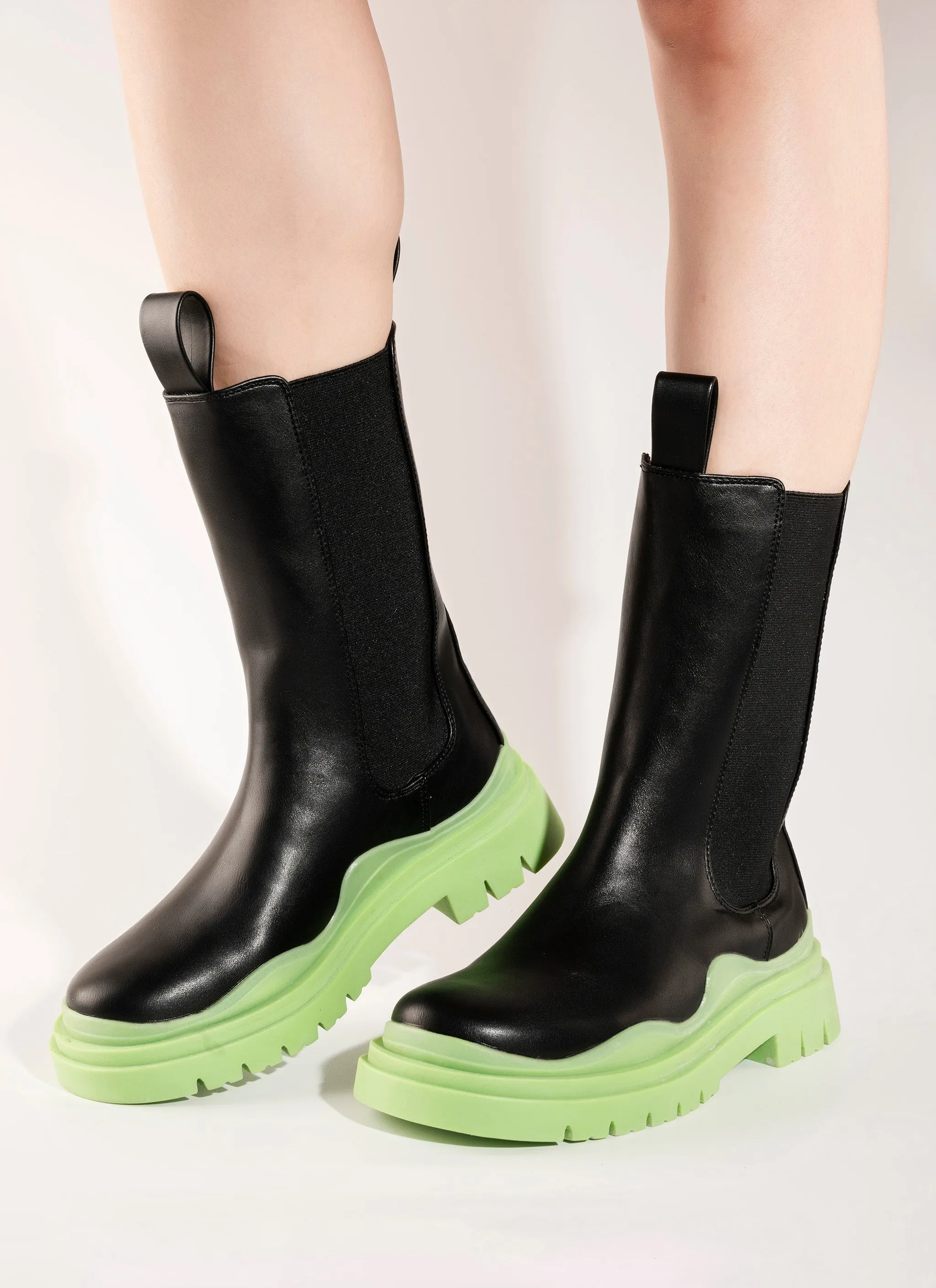 Cherry Black Chunky Sole Chelsea Ankle Boots