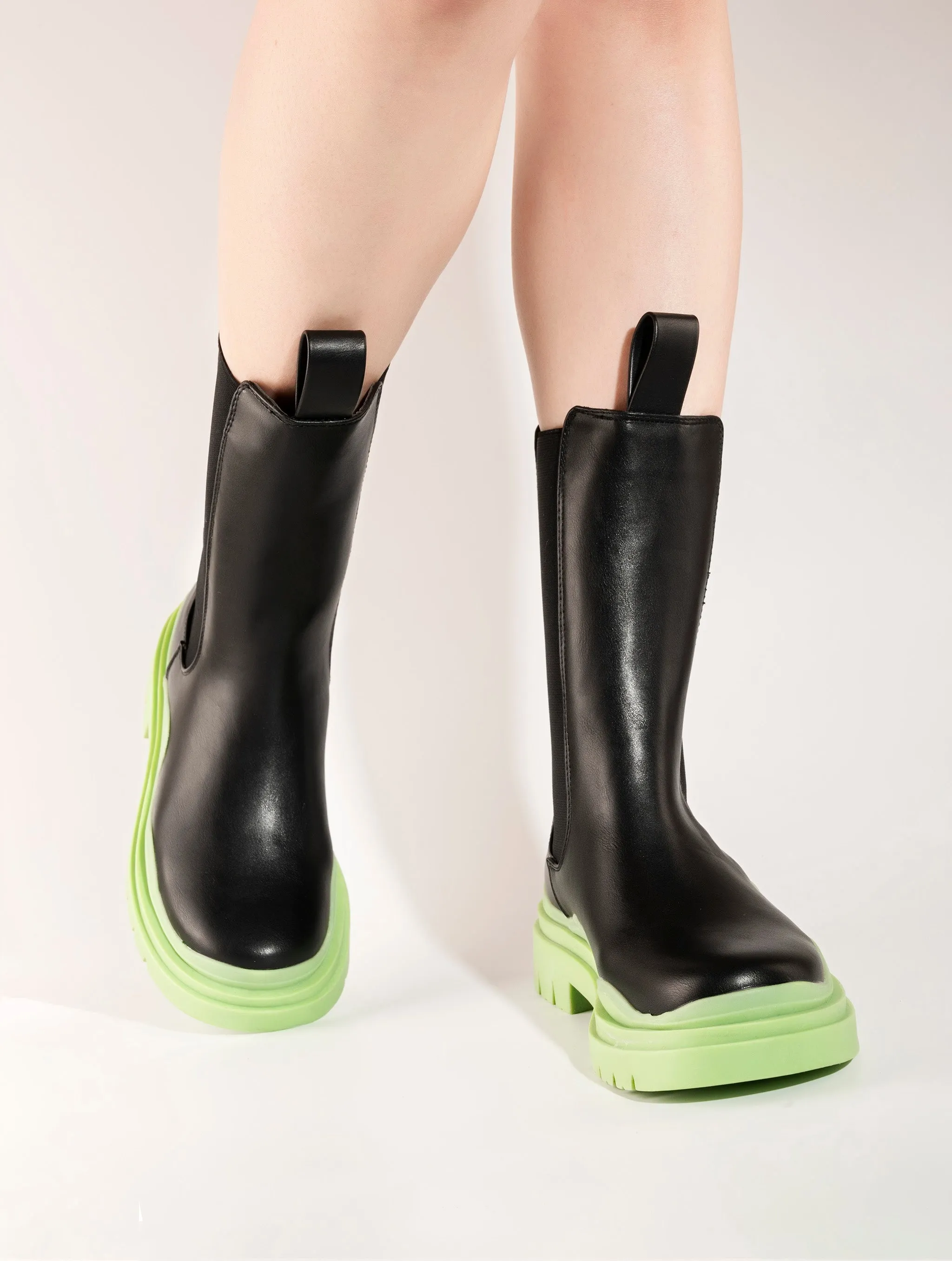 Cherry Black Chunky Sole Chelsea Ankle Boots