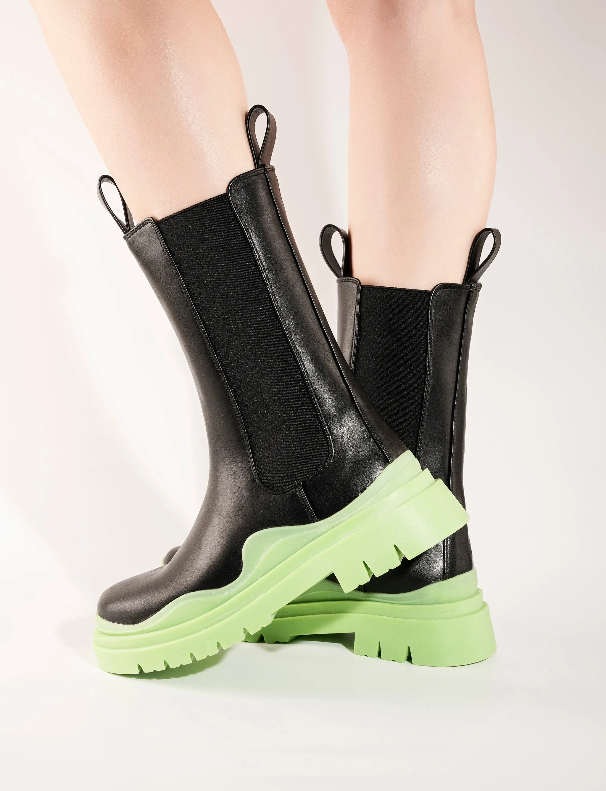 Cherry Black Chunky Sole Chelsea Ankle Boots