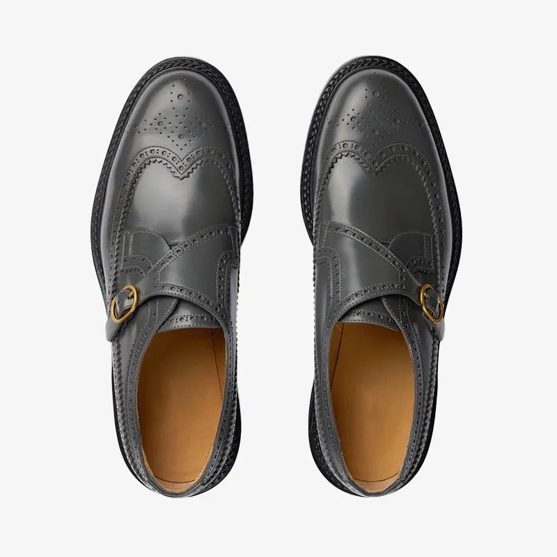 Dark Grey Leather Shoes with Gold Buckle