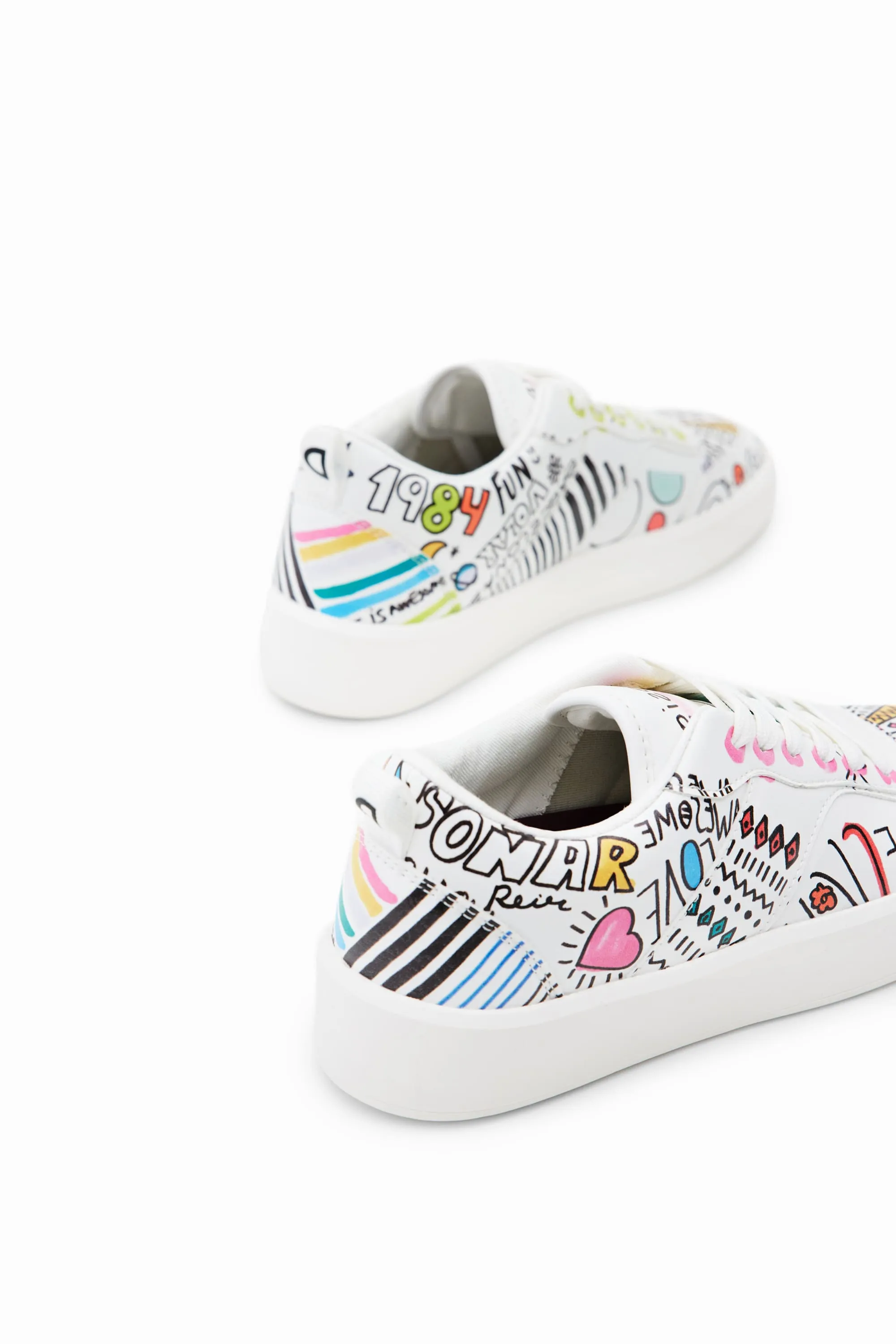 Desigual Fancy Lettering Hand Painted Design White Sneakers23SSKP41