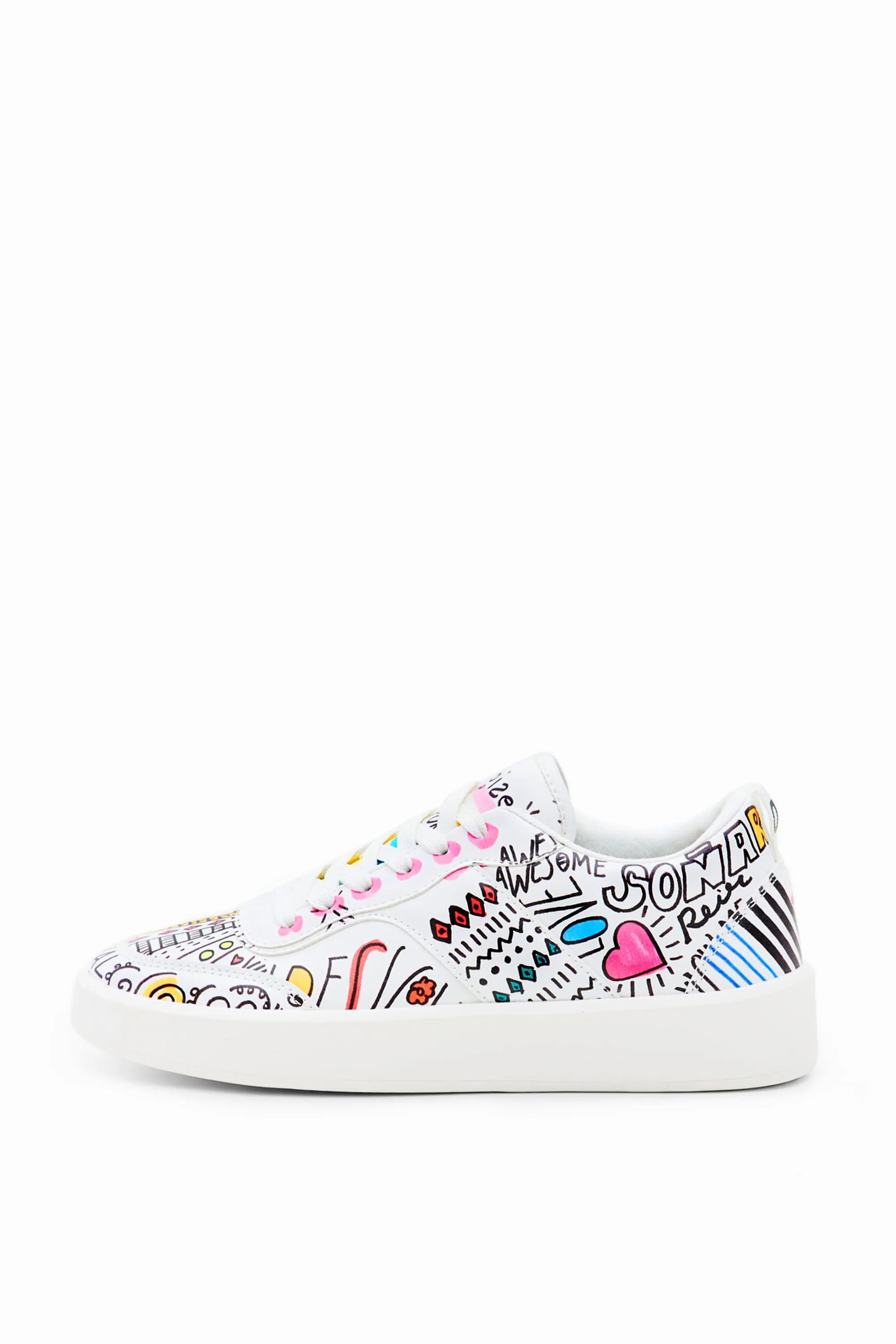 Desigual Fancy Lettering Hand Painted Design White Sneakers23SSKP41