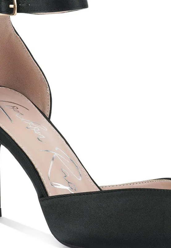 Everalda Toe Cap Embellished Black Satin Sandals