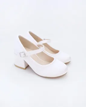 Girls Satin Mary Jane Block Heel with Mini Pearls