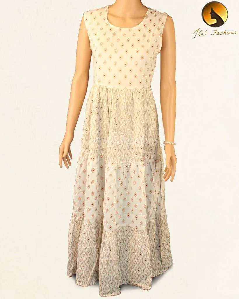 Graceful Block Print Anarkali Gown with Red Hakobha Overlay