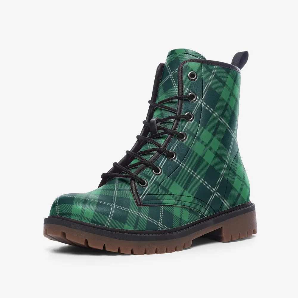 Green Tartan Plaid Vegan Leather Boots