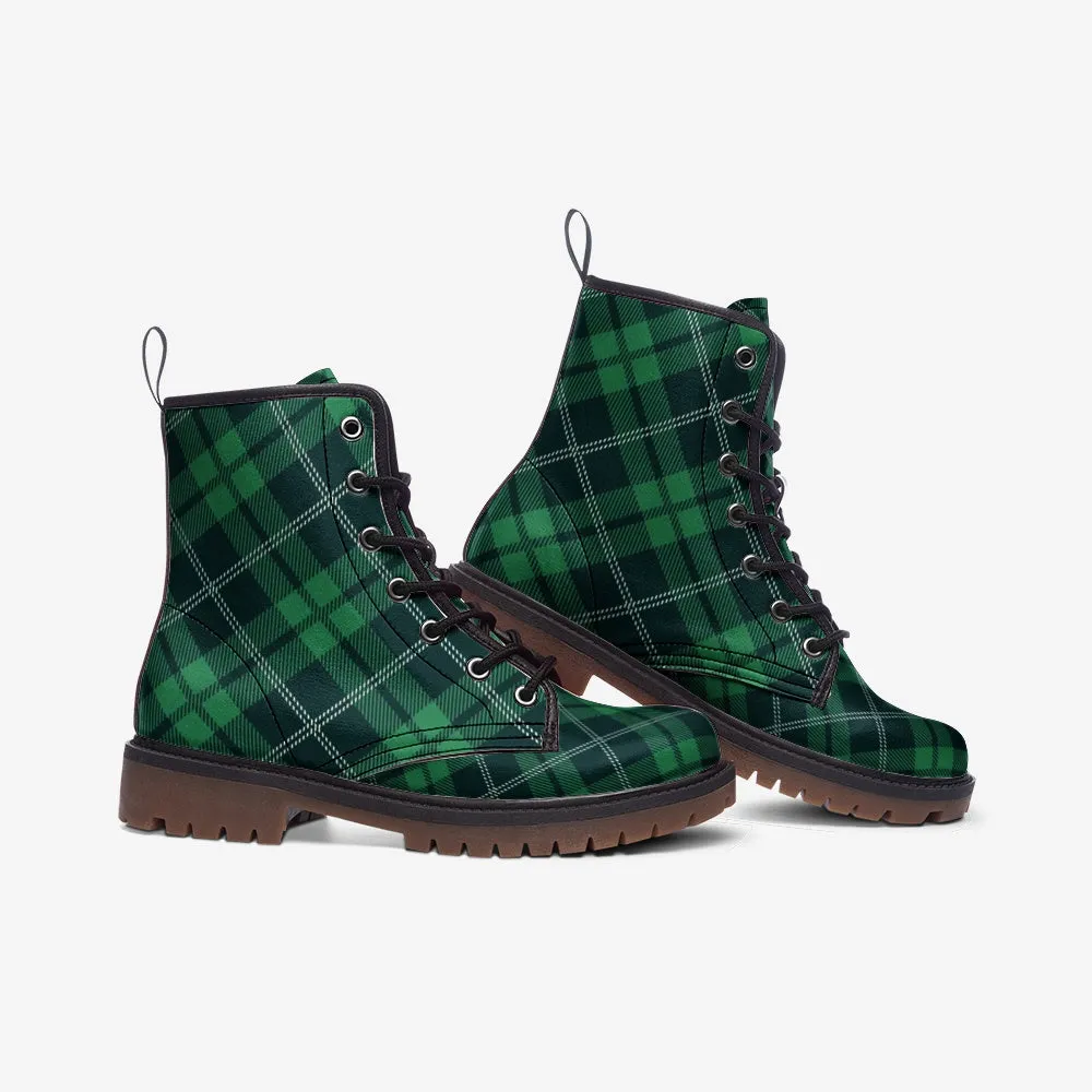 Green Tartan Plaid Vegan Leather Boots