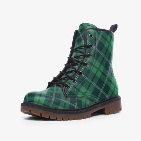 Green Tartan Plaid Vegan Leather Boots