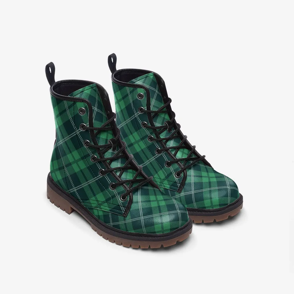 Green Tartan Plaid Vegan Leather Boots