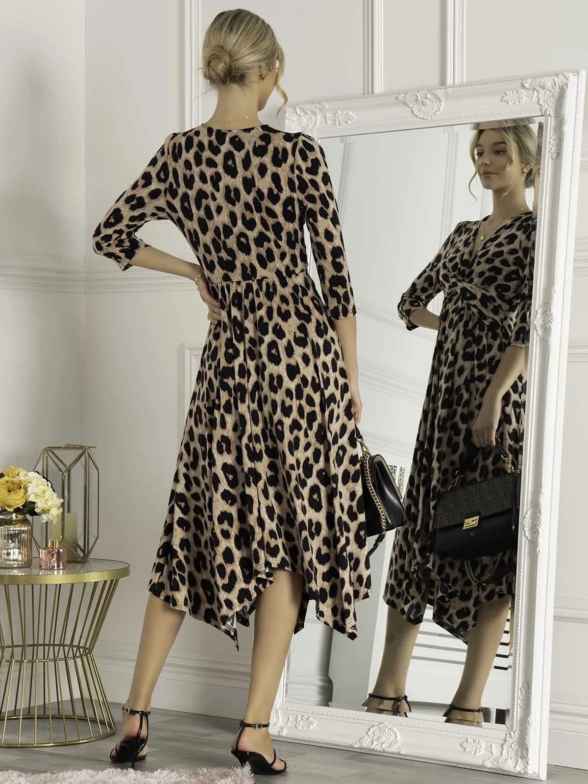 Jolie Moi Knot Front Hanky Hem Dress, Pink Animal