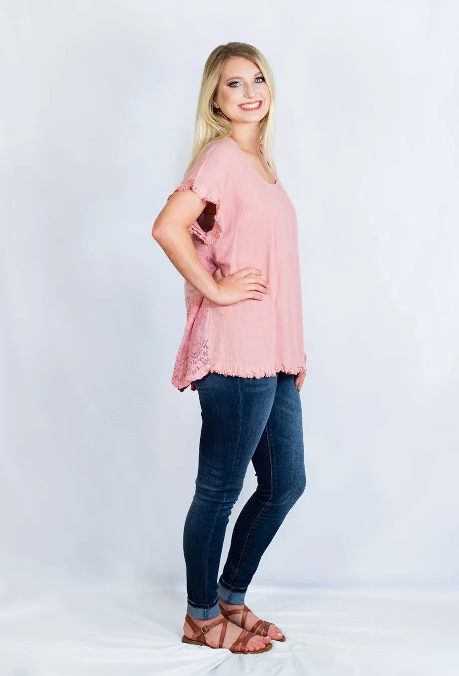 Linen Tunic Top with Lace Back Detail by Umgee Clothing