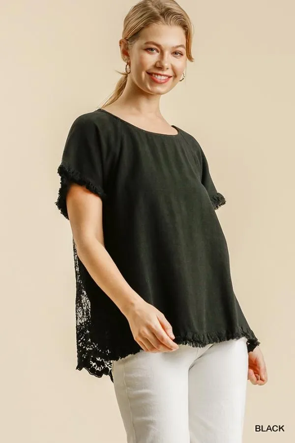 Linen Tunic Top with Lace Back Detail by Umgee Clothing