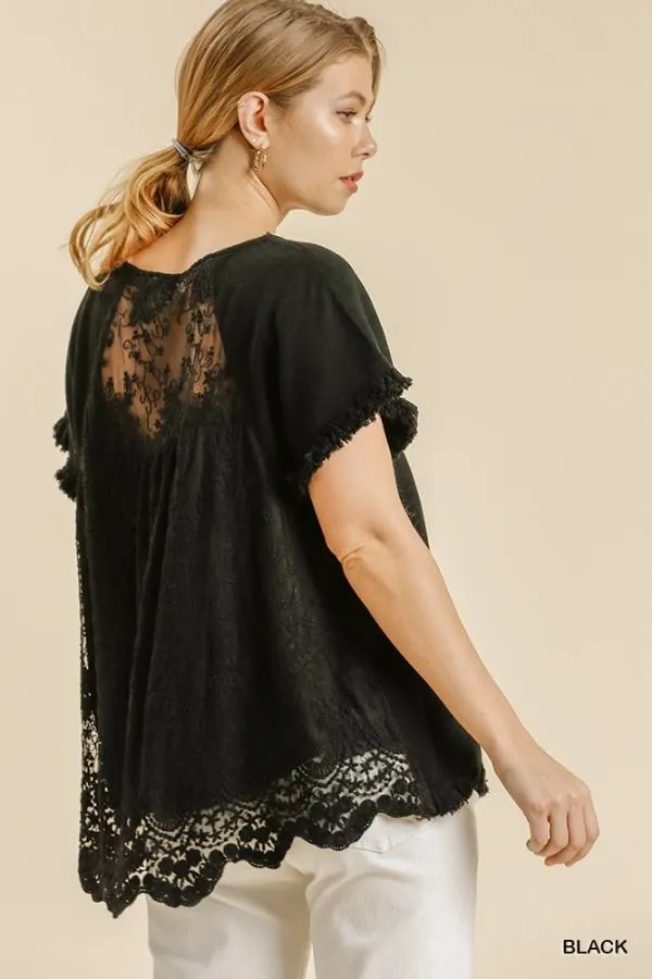 Linen Tunic Top with Lace Back Detail by Umgee Clothing