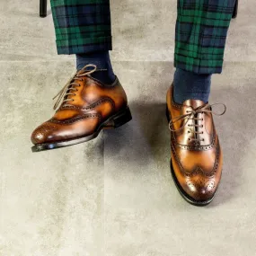 Men's Full Brogue Leather Shoes Goodyear Welt Wide Plus Size 5288