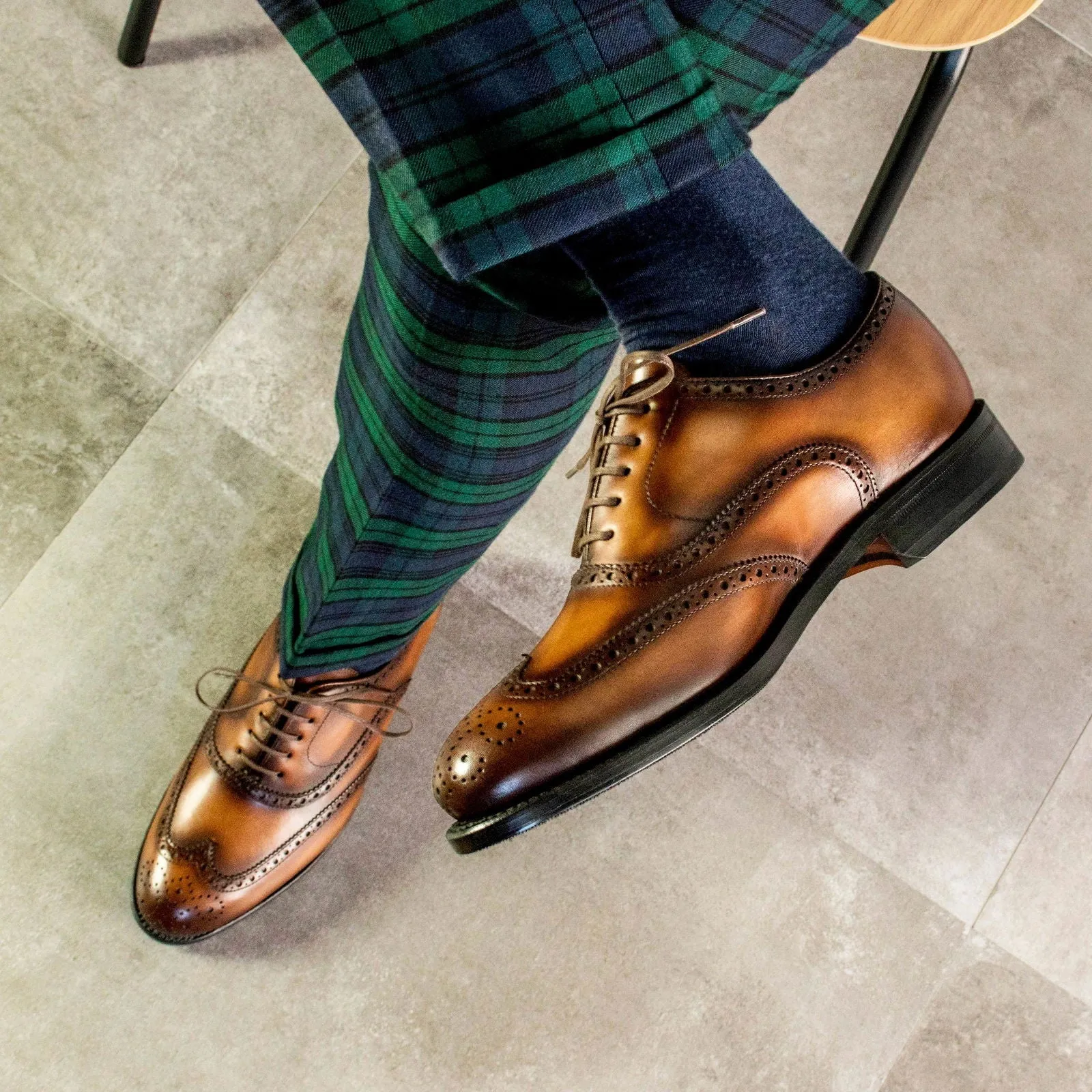 Men's Full Brogue Leather Shoes Goodyear Welt Wide Plus Size 5288