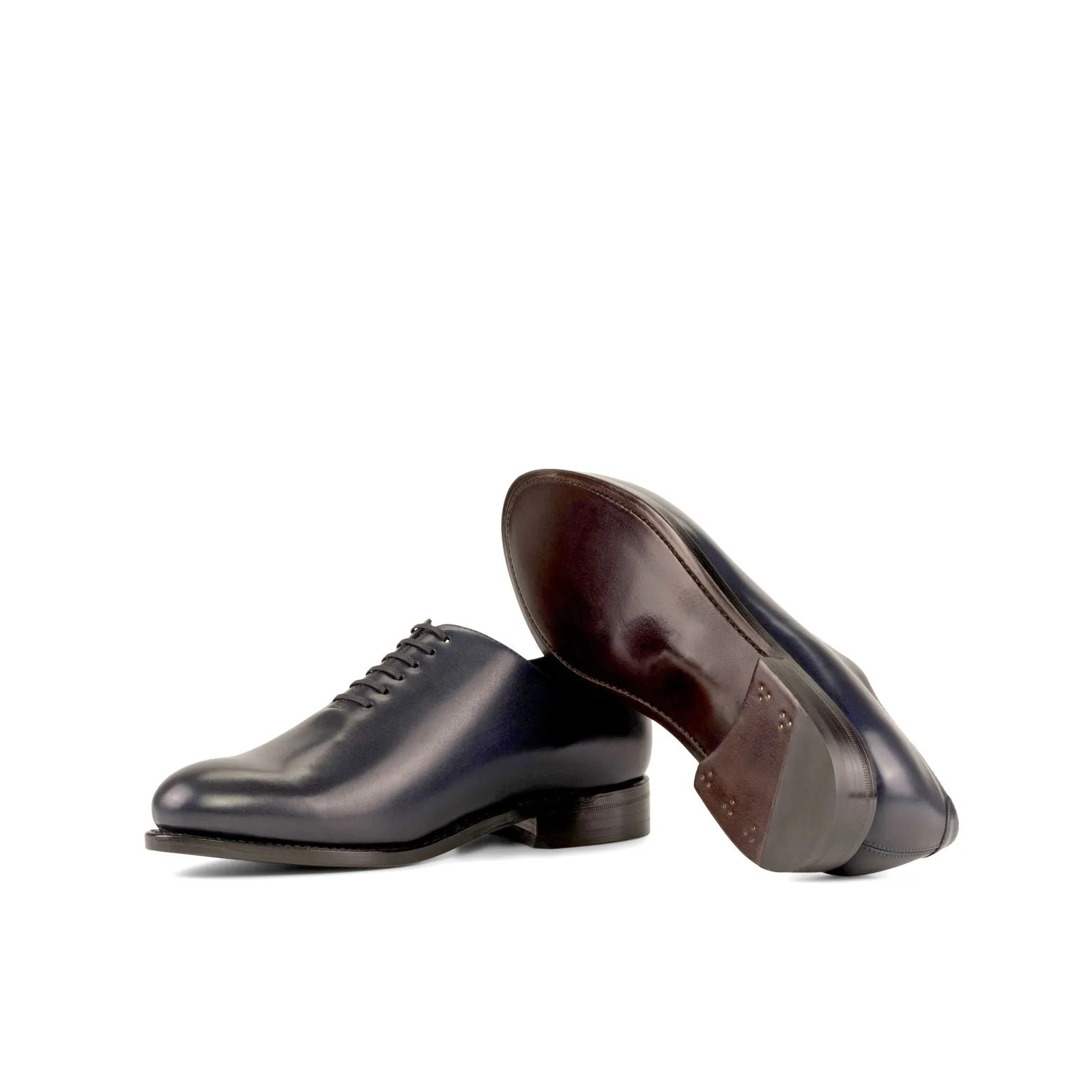 Men's Wholecut Leather Shoes Goodyear Welt Wide Plus Size Blue 5381