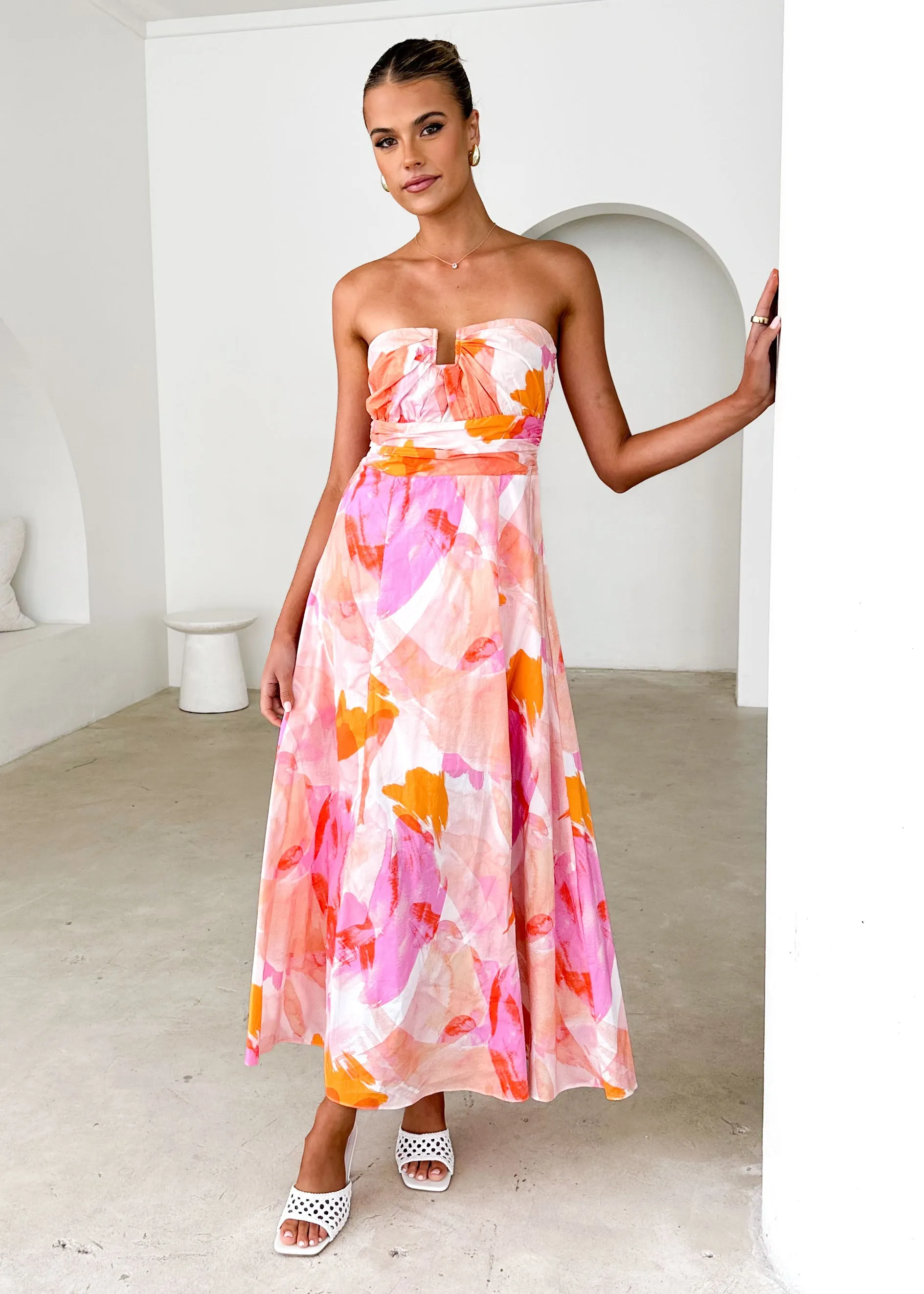 Menso Strapless Maxi Dress - Magenta Splash