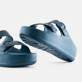Metallic Blue Slides Vegan