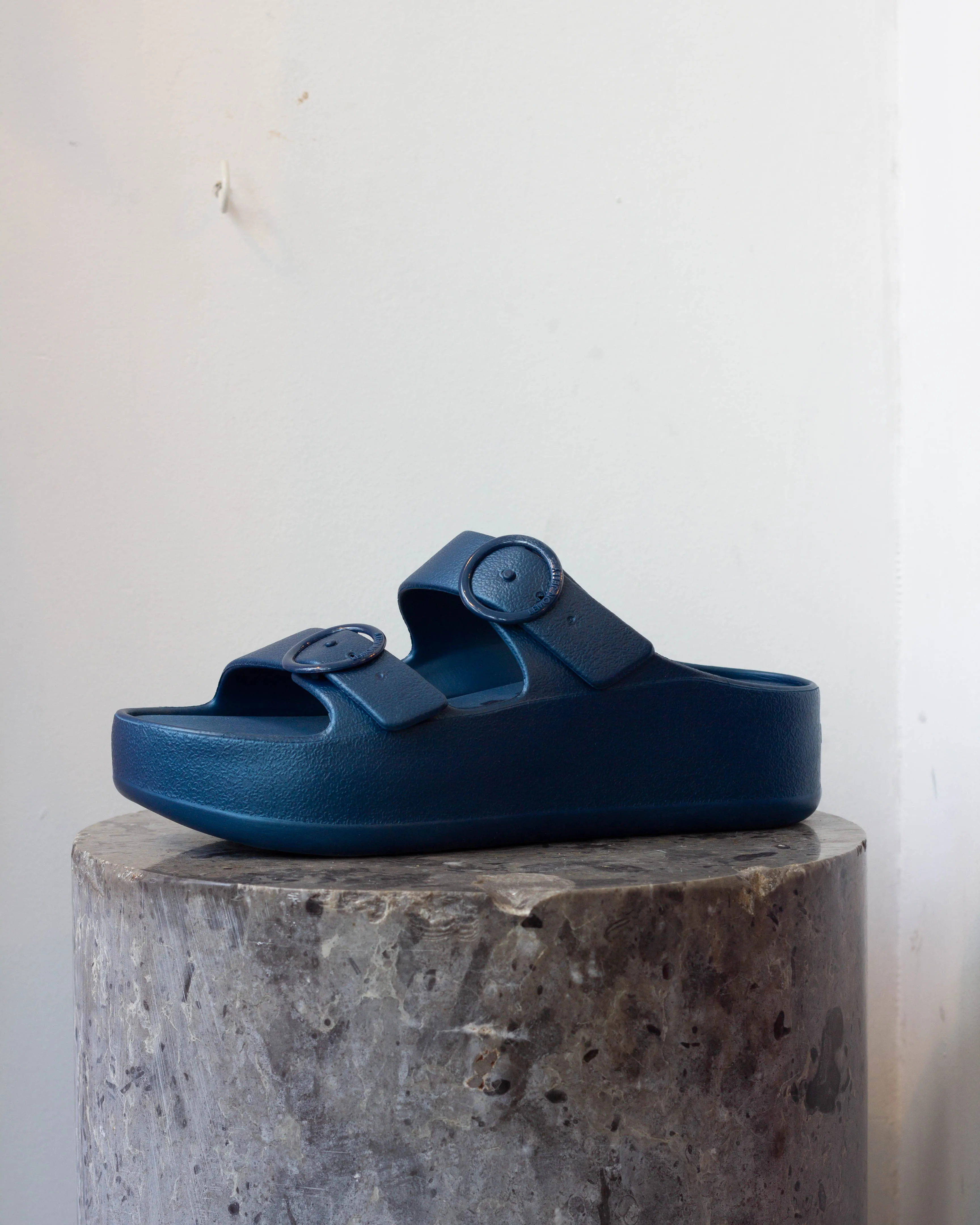 Metallic Blue Slides Vegan