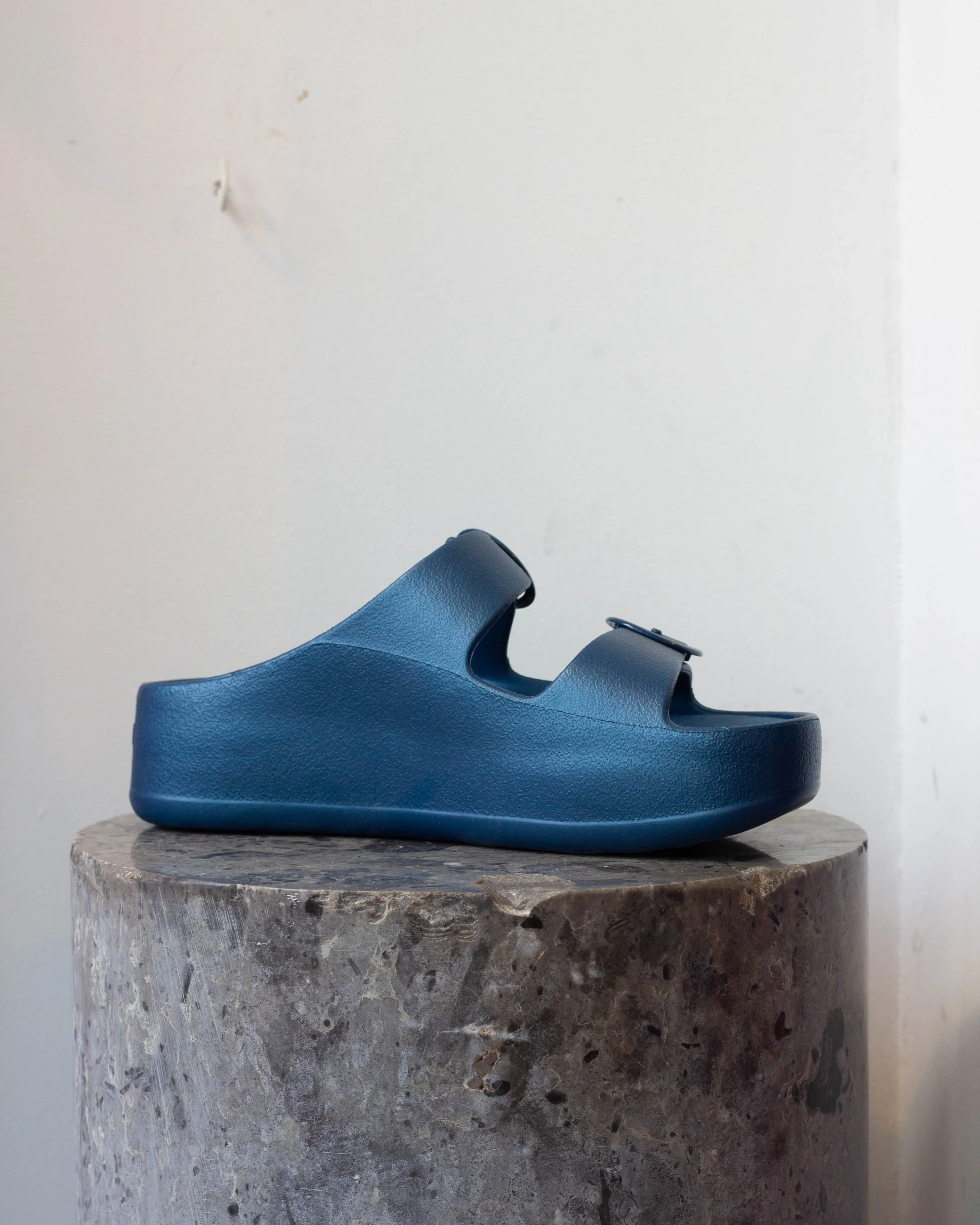 Metallic Blue Slides Vegan