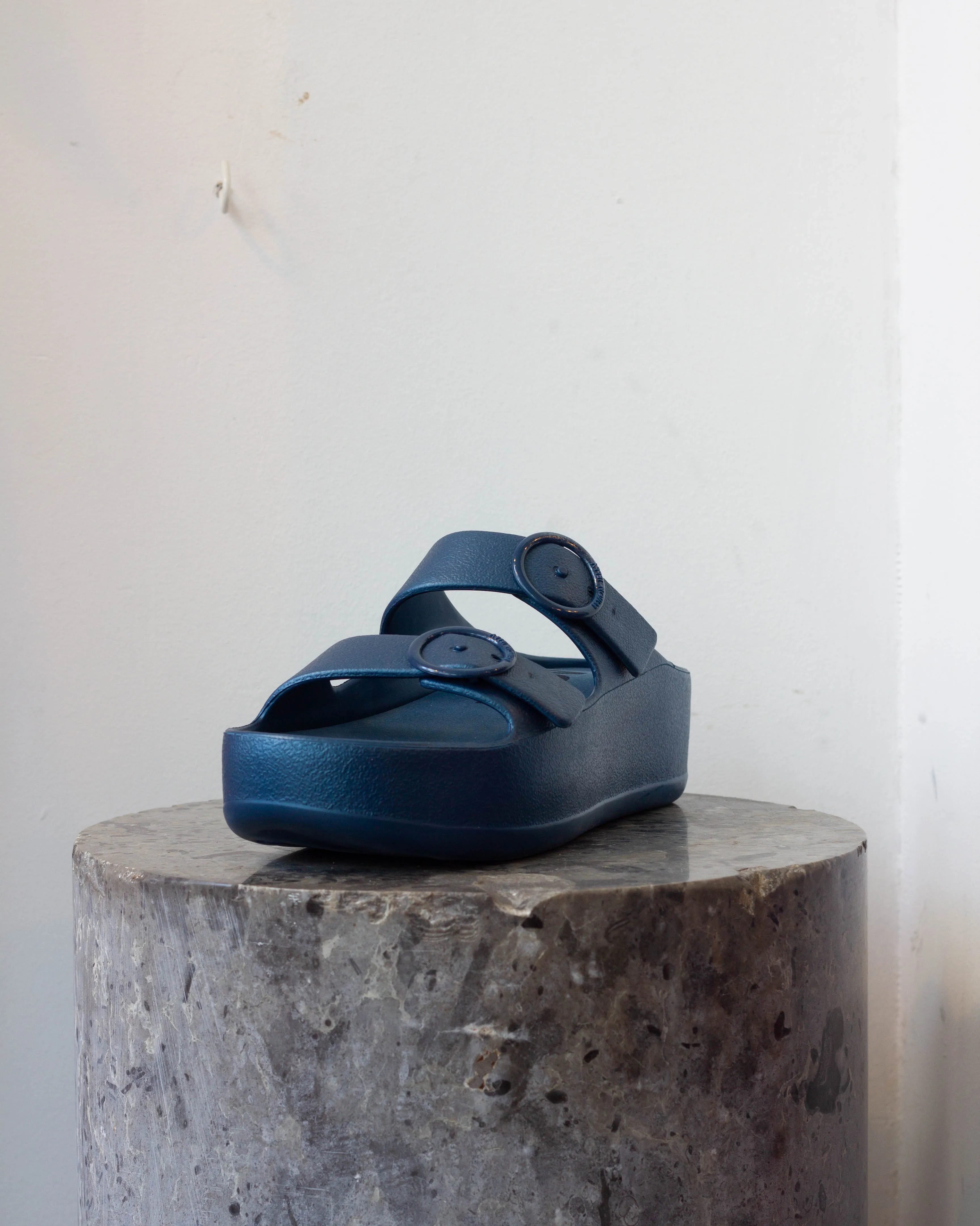 Metallic Blue Slides Vegan