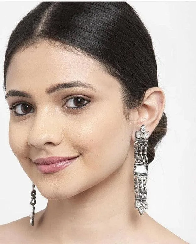 Mirror earrings, Indian long chandelier earrings, Afghani earrings, oxidised earrings, silver look earrings, handmade, gifts for her, annive