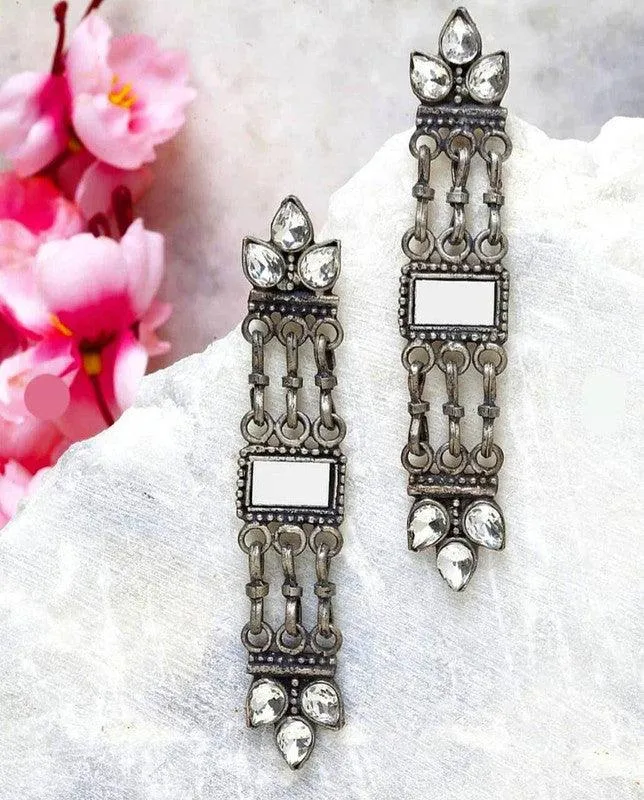 Mirror earrings, Indian long chandelier earrings, Afghani earrings, oxidised earrings, silver look earrings, handmade, gifts for her, annive