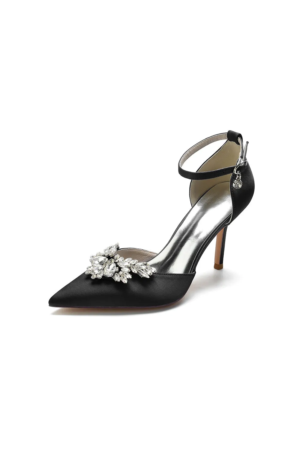 Pointed Toe Crystal Party Ankle Strap Heels Shoes