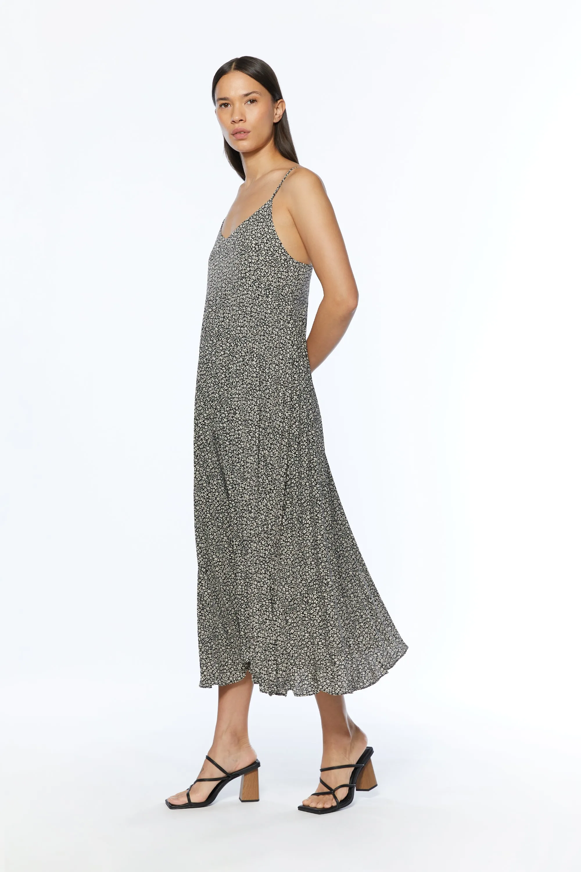 PRINTED MIDI DRESS WITH PLEATS
