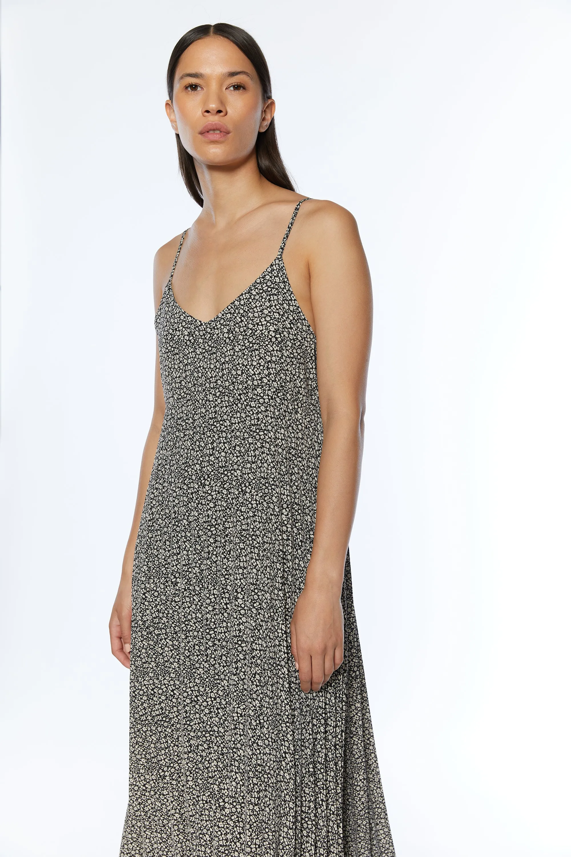 PRINTED MIDI DRESS WITH PLEATS