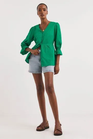 Puff Sleeve Dobby Blouse