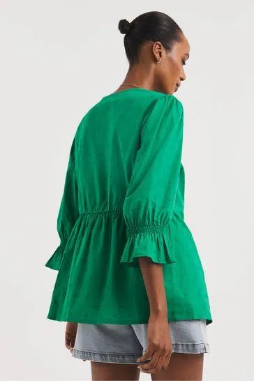 Puff Sleeve Dobby Blouse