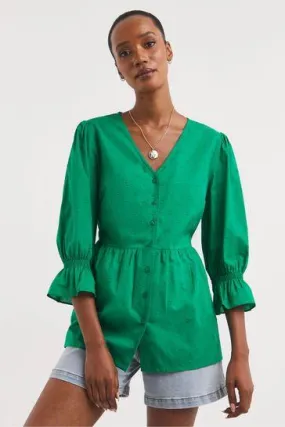 Puff Sleeve Dobby Blouse