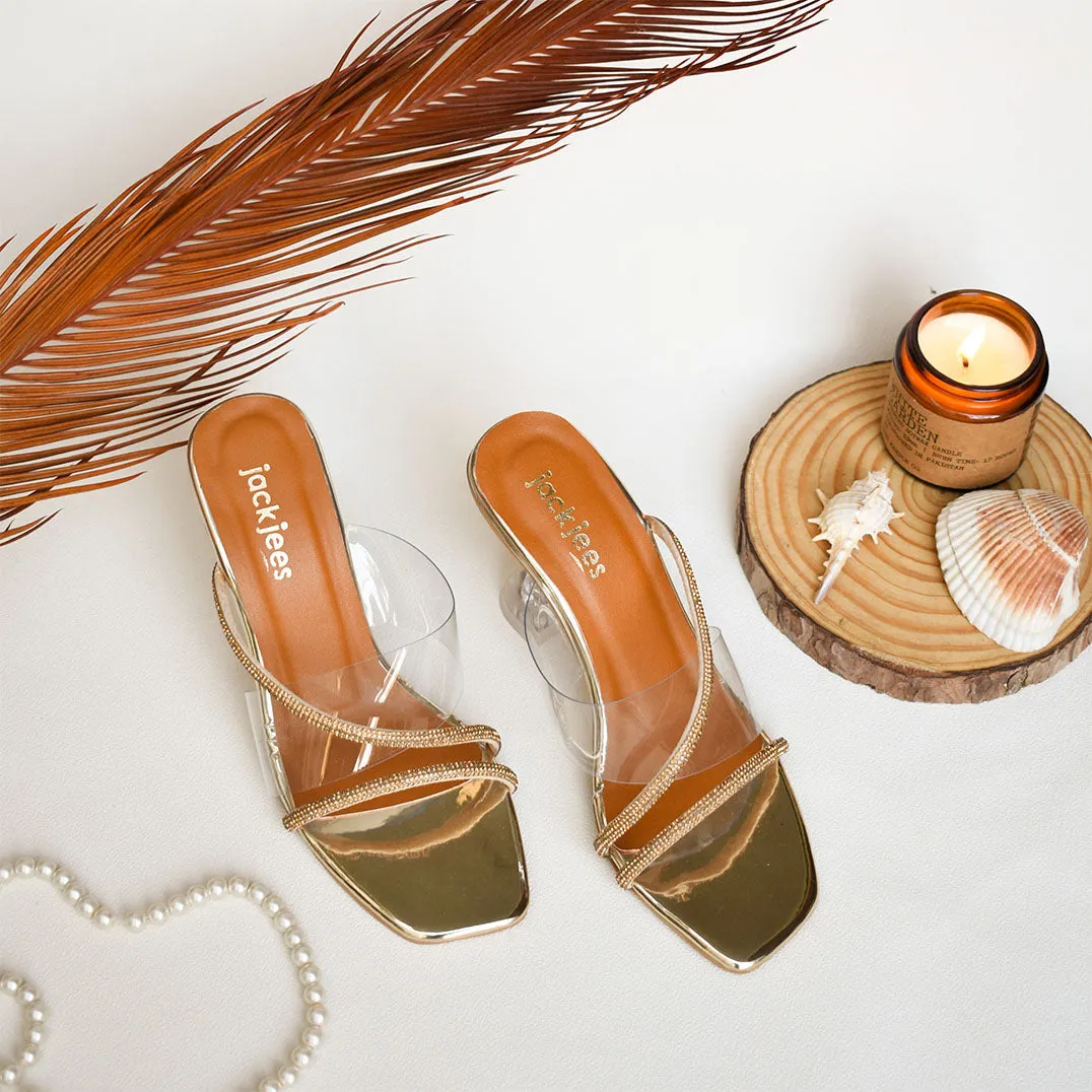 Strappy Acrylic Heels Golden