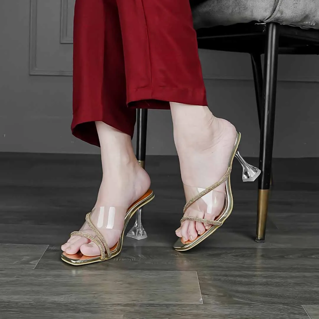 Strappy Acrylic Heels Golden