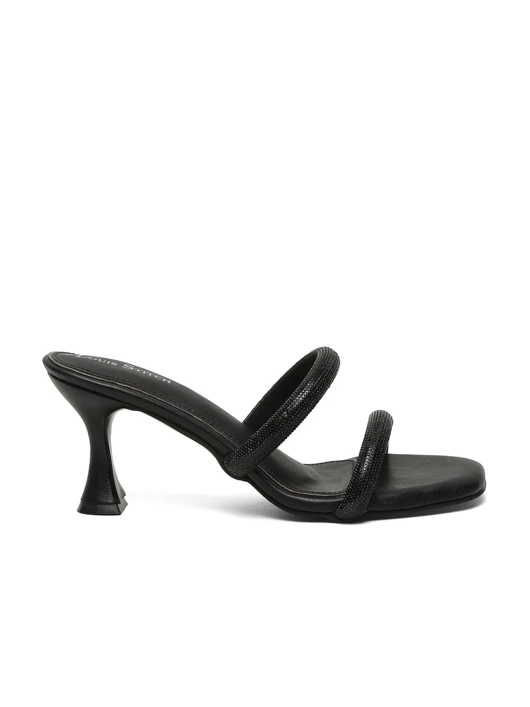 Women's Black Open Toe Glitter Double Strap Lightweight Sandals