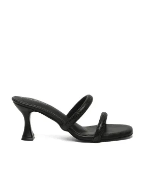 Women's Black Open Toe Glitter Double Strap Lightweight Sandals