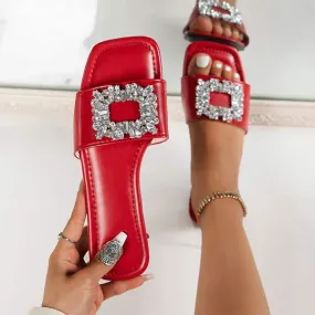 Women's Rhinestone Flat Square-Toe Slippers 47989815C