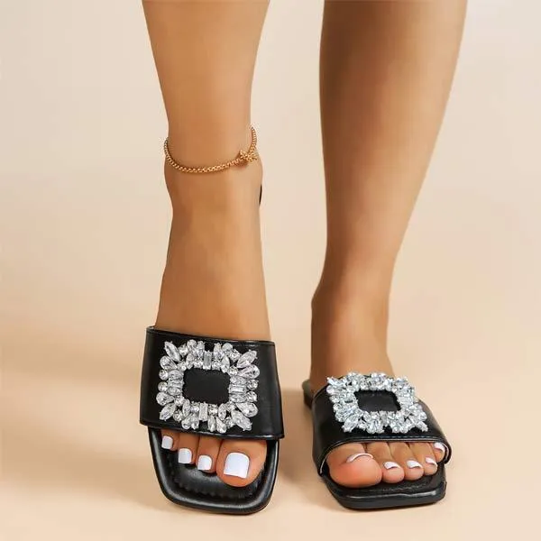 Women's Rhinestone Flat Square-Toe Slippers 47989815C