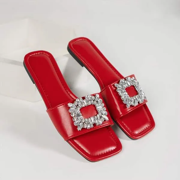 Women's Rhinestone Flat Square-Toe Slippers 47989815C