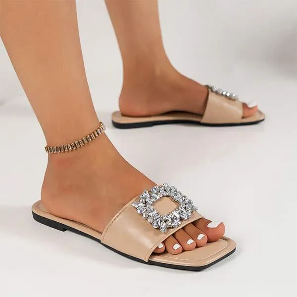 Women's Rhinestone Flat Square-Toe Slippers 47989815C